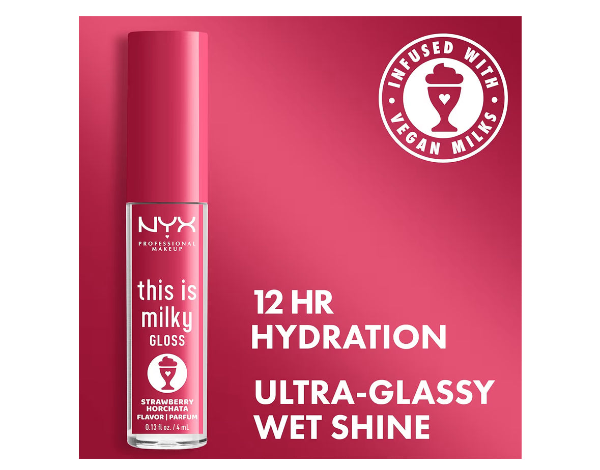 NYX PROFESSIONAL MAKEUP This Is Milky Gloss, Lip Gloss with 12 Hour Hydration, Vegan - Strawberry