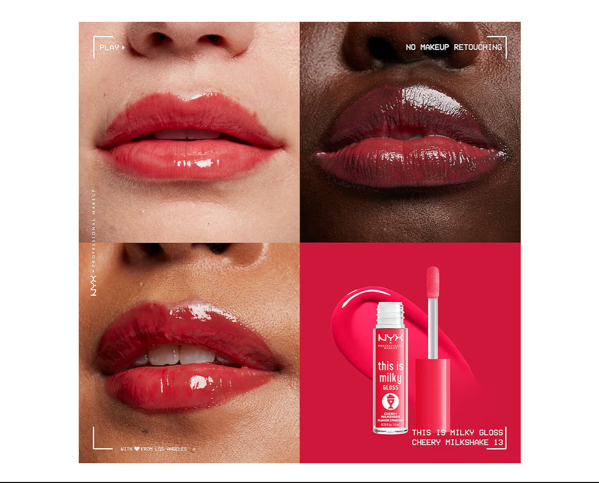 NYX PROFESSIONAL MAKEUP This Is Milky Gloss Lip Gloss, Cherry Milkshake, Cherry Pink with 12 Hour