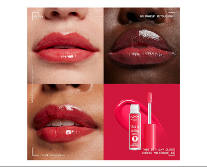 NYX PROFESSIONAL MAKEUP This Is Milky Gloss Lip Gloss, Cherry Milkshake, Cherry Pink with 12 Hour